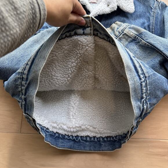 Vintage Levis Sherpa Trucker Jacket 44 Blue 80s Heavy Denim Outerwear USA - Picture 6 of 12